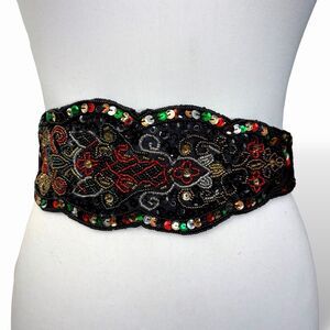 Speyer Milor Formal Dress Belt Women M L Black Multicolor Beaded Sequin Handmade